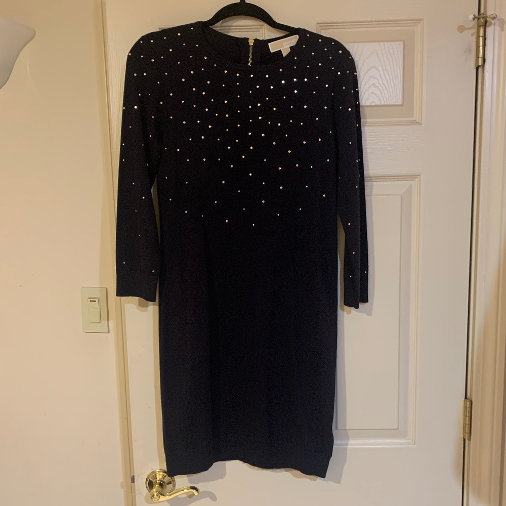 Michael Kors Navy Blue Embellished Knit Dress sz S